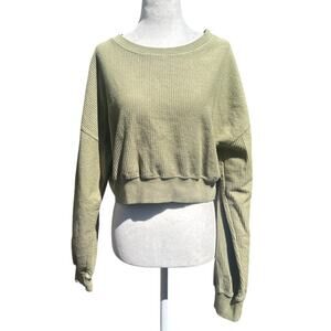 Mono B Cropped Ribbed Knit Sweatshirt - Medium